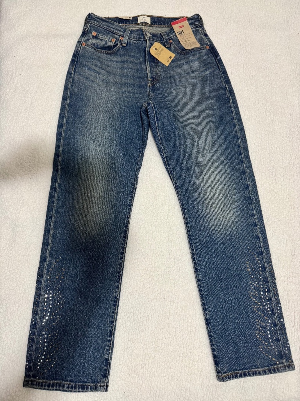 Levi’s 501 blue jeans with rhinestone